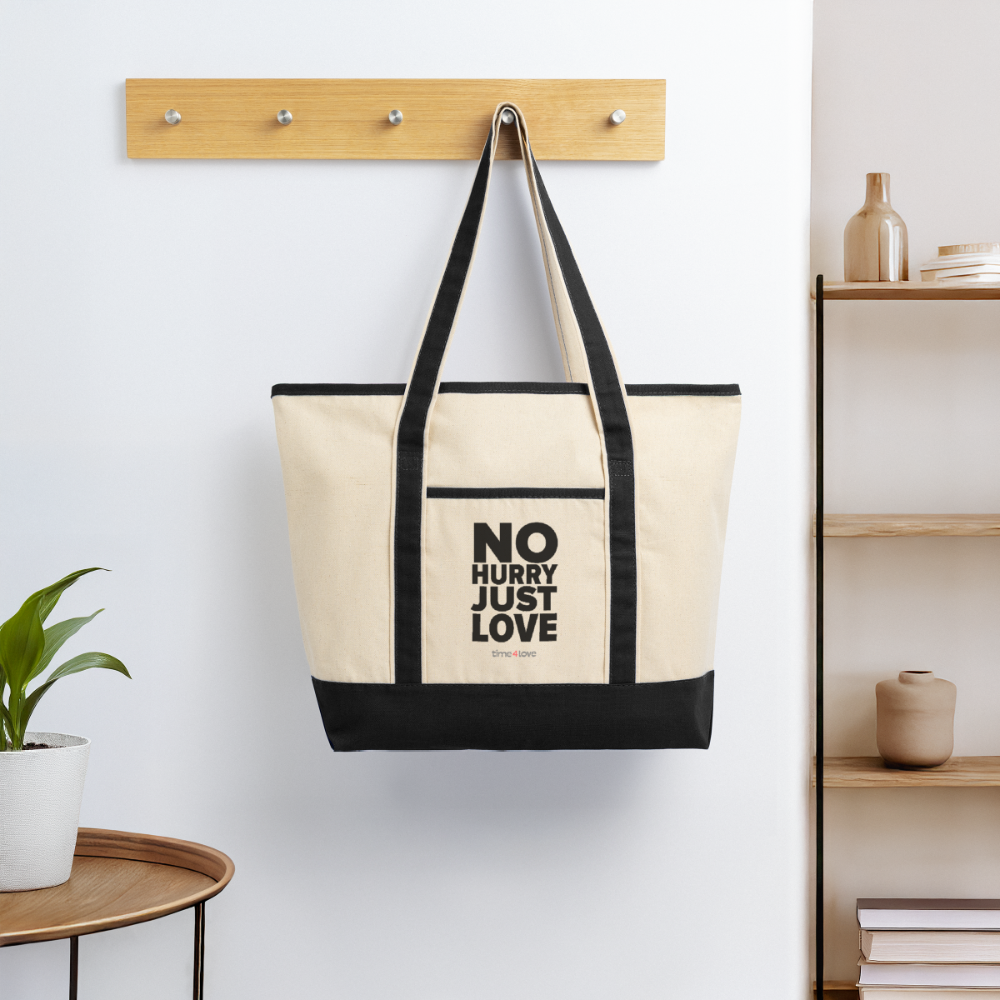 No Hurry Just Love Tote - Natural/Black